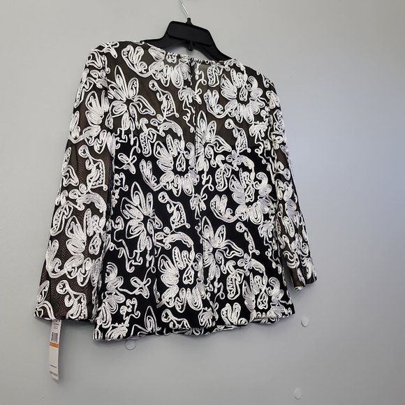 ALEX EVENINGS Allover SoutaTull Trim Embellished Tulle Blouse - Picture 3 of 9